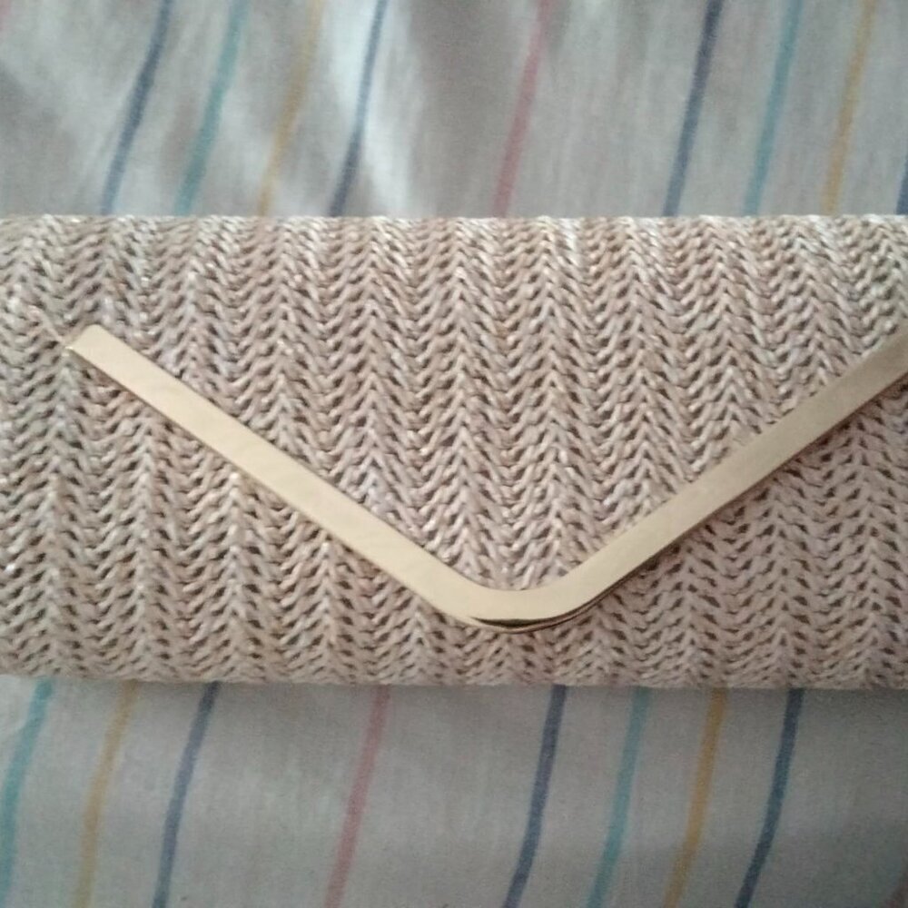 Women's Beige Clutch Purses Sparkling Envelope Evening Bag with Detachable Chain